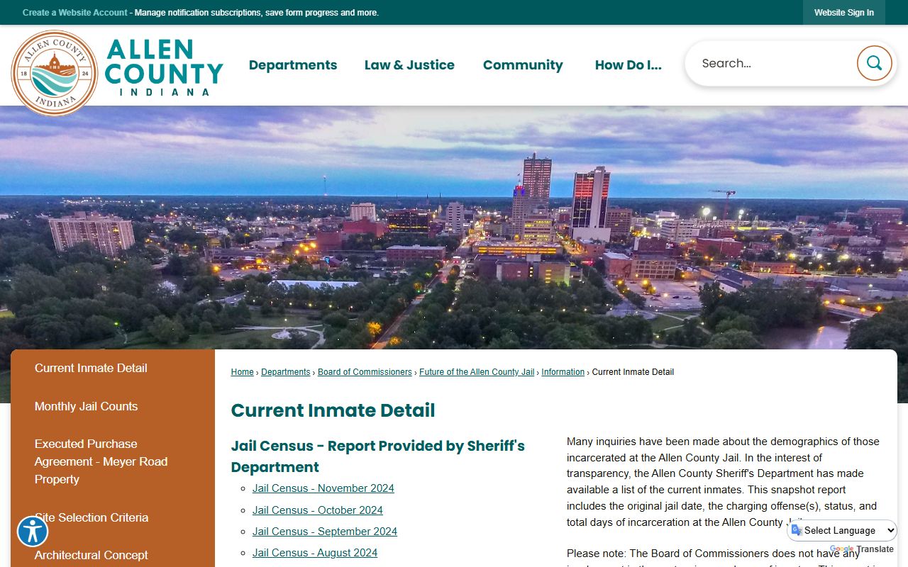 Allen County current inmate detail page for busted mugshots lookup