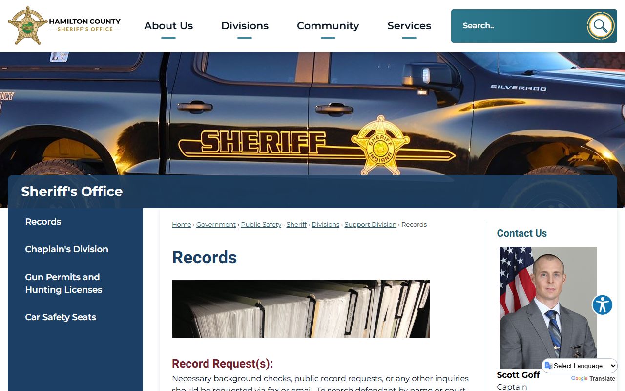 Hamilton County records division page for busted mugshots requests