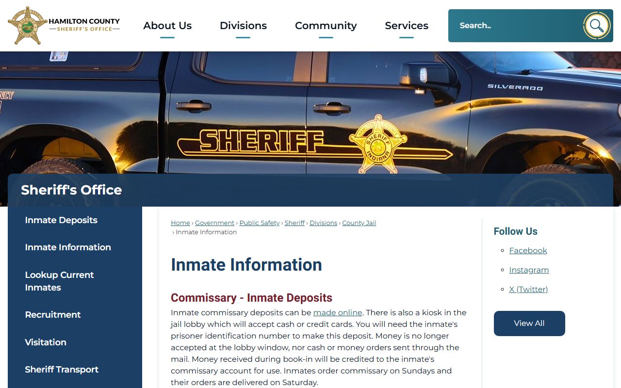 Hamilton County inmate information page for busted mugshots access