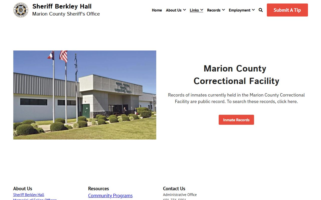 Marion County inmate records page for busted mugshots