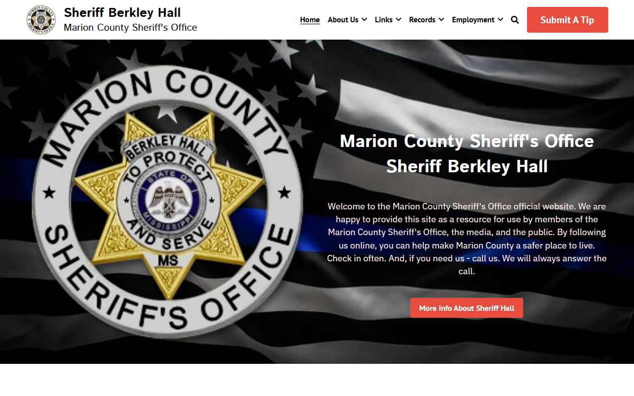 Marion County Sheriff's Office main website for busted mugshots access