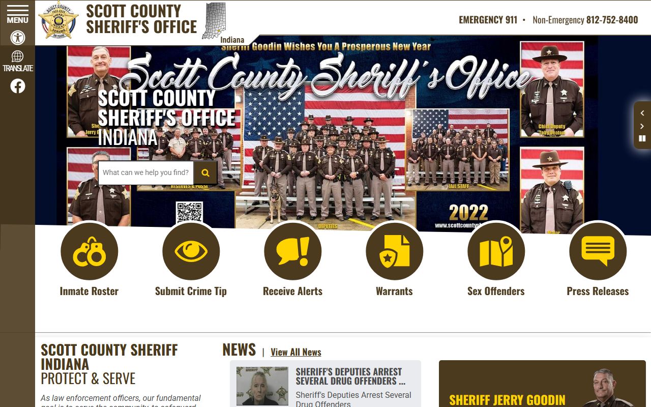 Scott County Sheriff's Office website for busted mugshots access