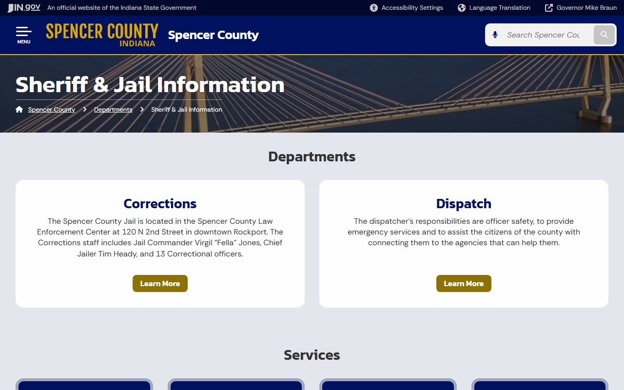 Spencer County Sheriff's Office page for busted mugshots and jail information