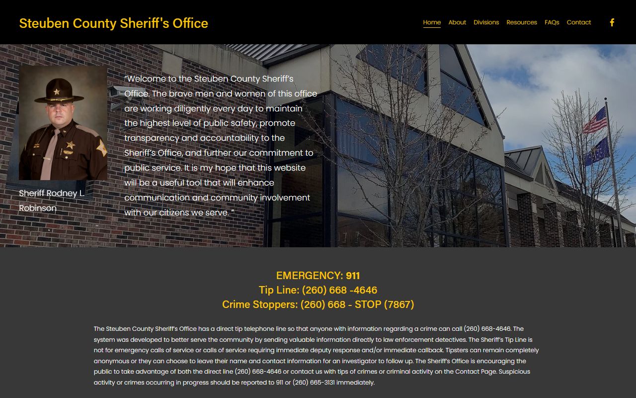 Steuben County Sheriff's Office website for busted mugshots and inmate records