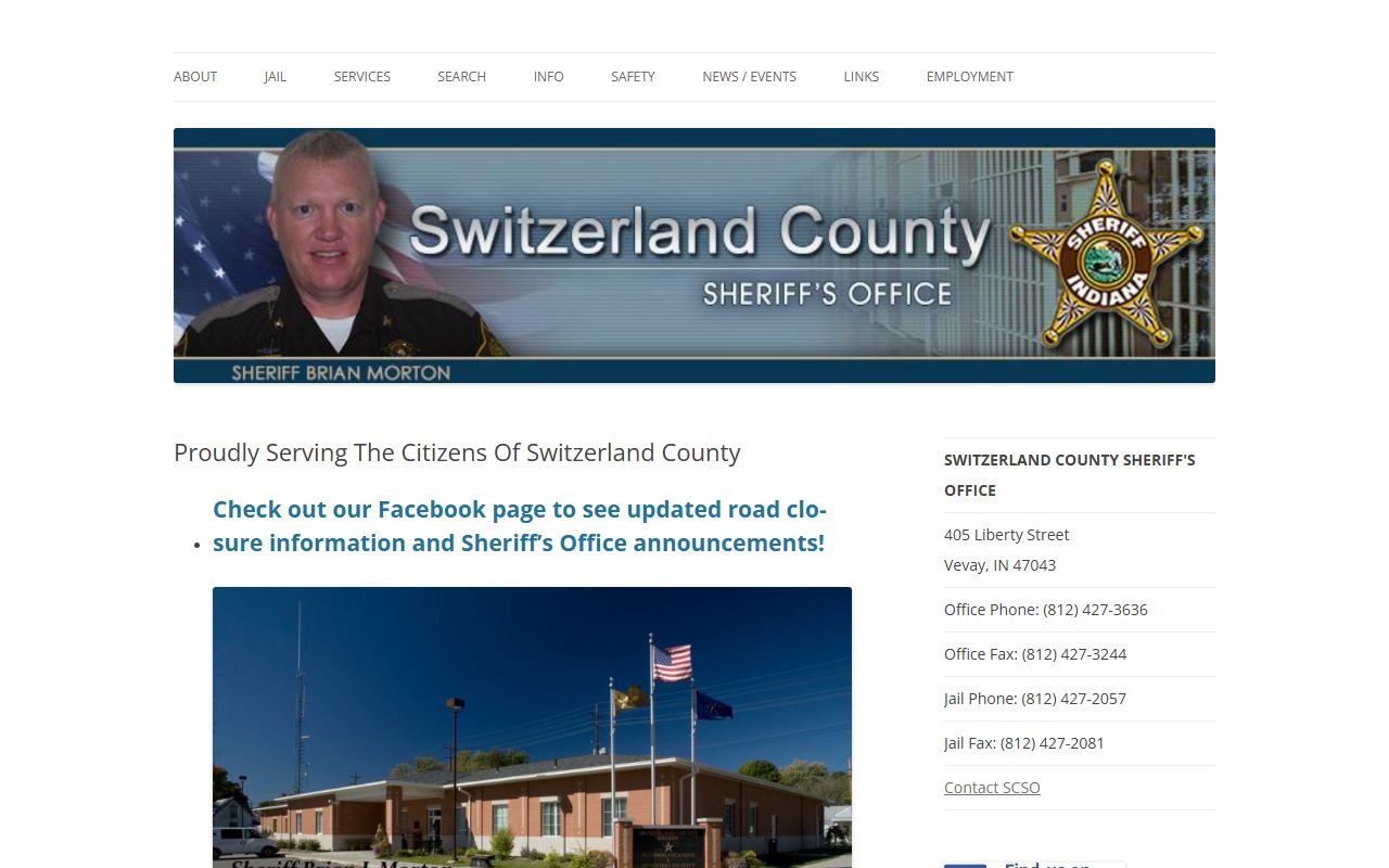 Switzerland County Sheriff's Office website for busted mugshots access