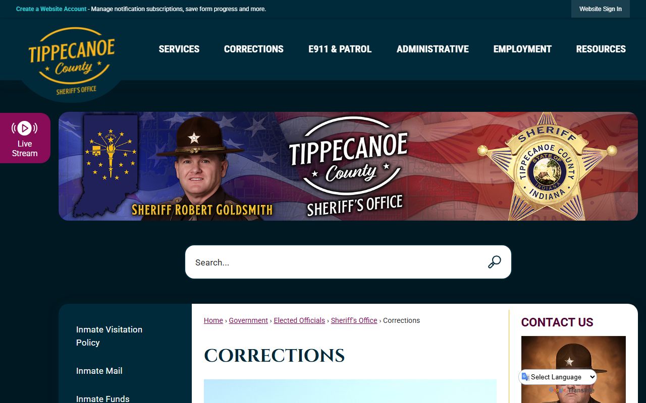 Tippecanoe County Corrections page for busted mugshots search
