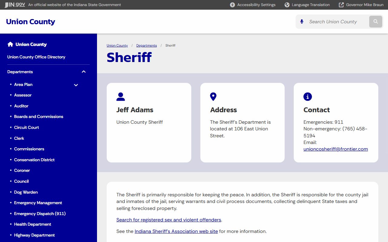 Union County Sheriff's Office page for busted mugshots search