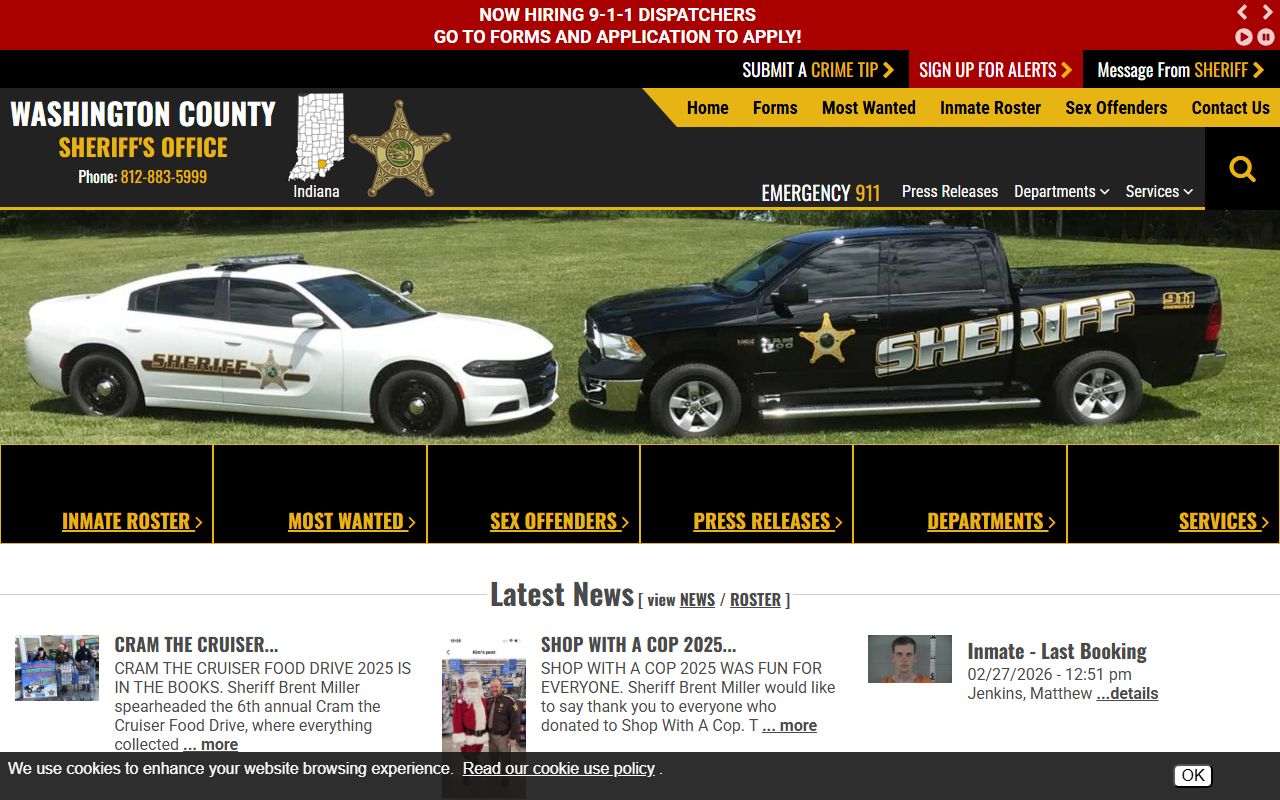 Washington County Sheriff's Office website for busted mugshots search