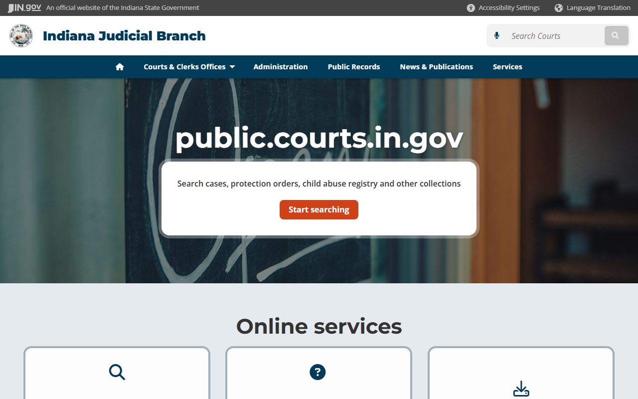 Indiana Judicial Branch public records portal for busted mugshots case access