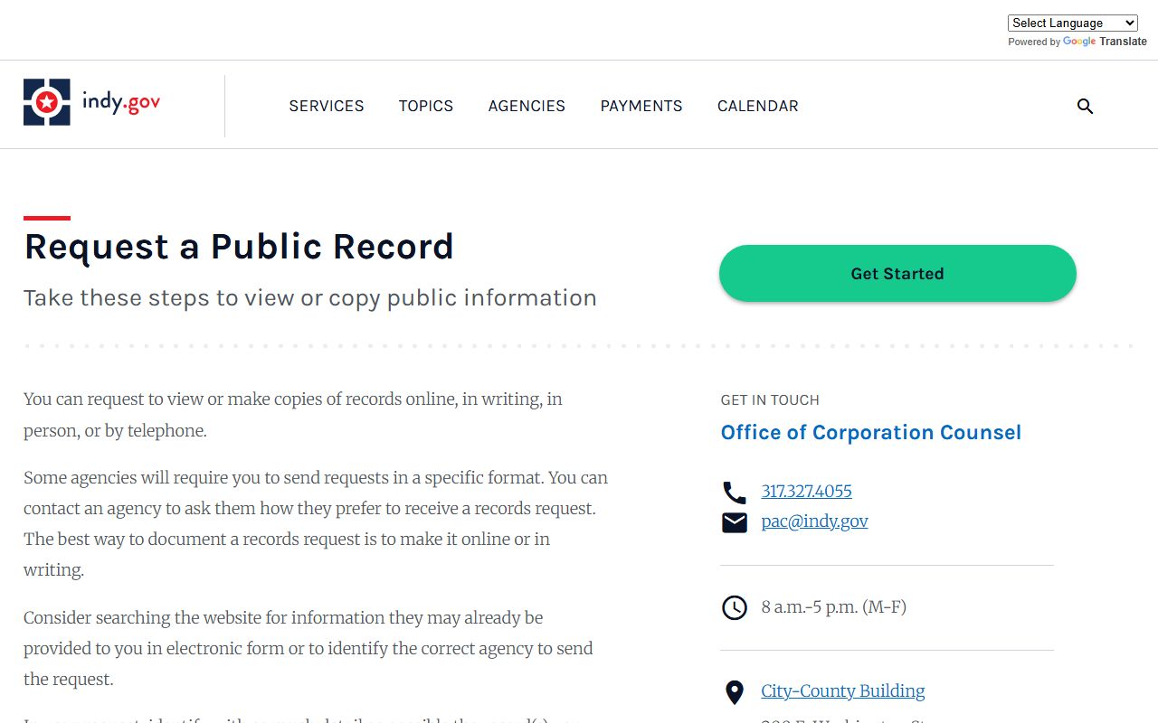 Indianapolis public records request page for busted mugshots in Marion County